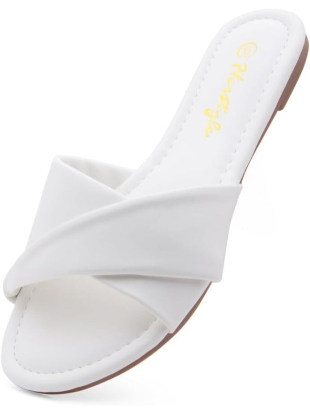 Women's White Flats Slip On Open Toe Casual Slide Cushioned Footbed Summer Shoes - Picture 3 of 6